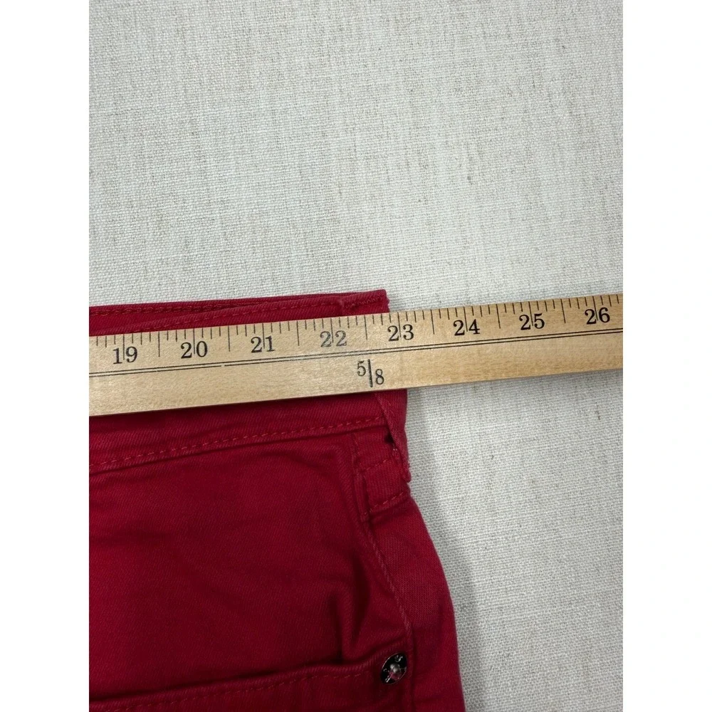 True Religion Ricky Flap Red Relaxed Straight Denim Shorts Mens 42 Raw Hem